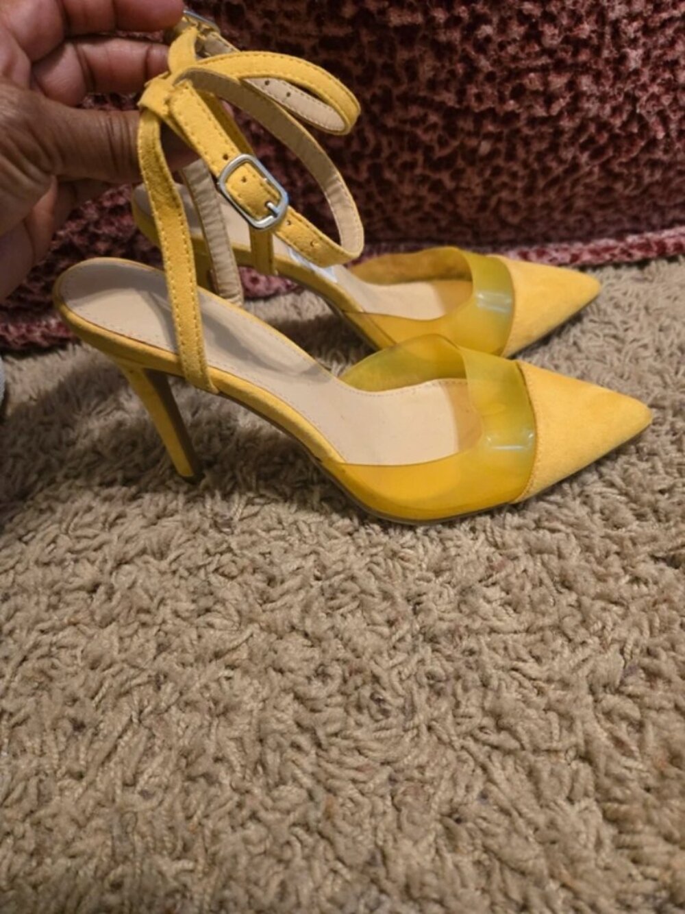 Yellow suede heels